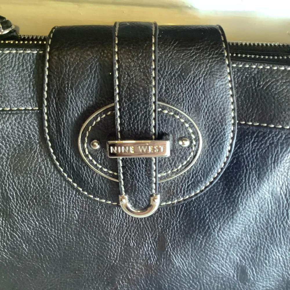 Nine West 3 Compartment Shoulder Bag Black Leopard print lined